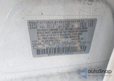2019 Nissan Sentra S/Sv/Sr/Sl from USA, damaged, VIN 3N1AB7AP8KY356341